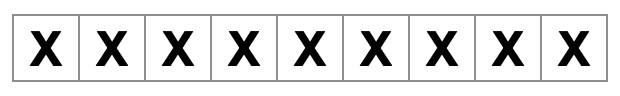 Neuf carrés sur une ligne, avec des X à l’intérieur